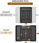 Expandable Silverware Organizer Tray, Adjustable Black Plastic Cutlery Drawer Organizer with 7–9 Compartments - Image 3