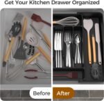 Expandable Silverware Organizer Tray, Adjustable Black Plastic Cutlery Drawer Organizer with 7–9 Compartments - Image 5